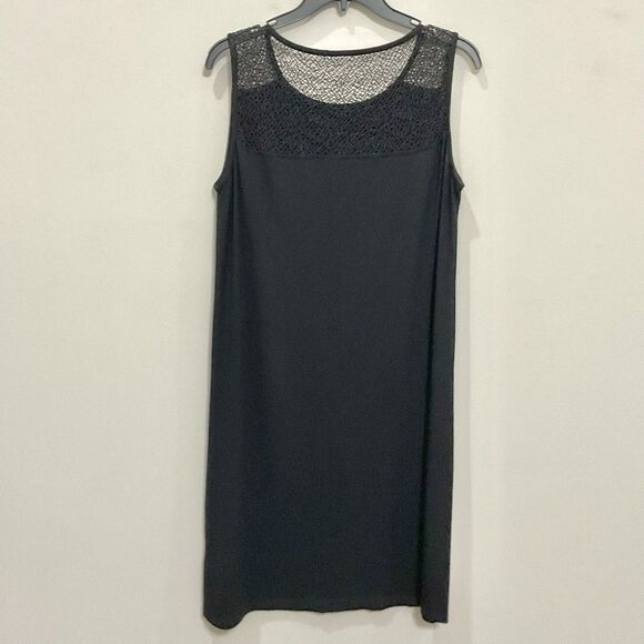 Eileen Fisher Jersey Knit Dress Black Mesh Top Sleeveless Sz M Minimalist - Picture 5 of 5